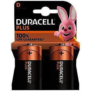 Duracell Plus D Battery Alkaline 100% Life (Pack of 2) 5009816