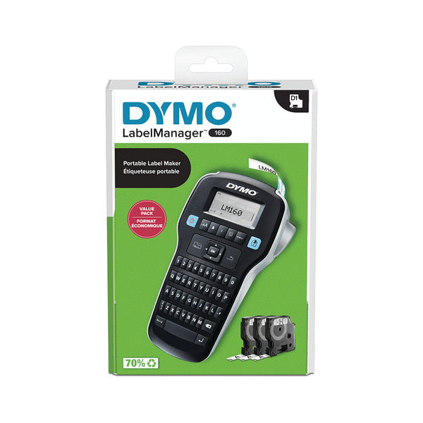 Dymo LabelManager 160 Label Maker Starter Kit with 3 Rolls D1 Label Tape