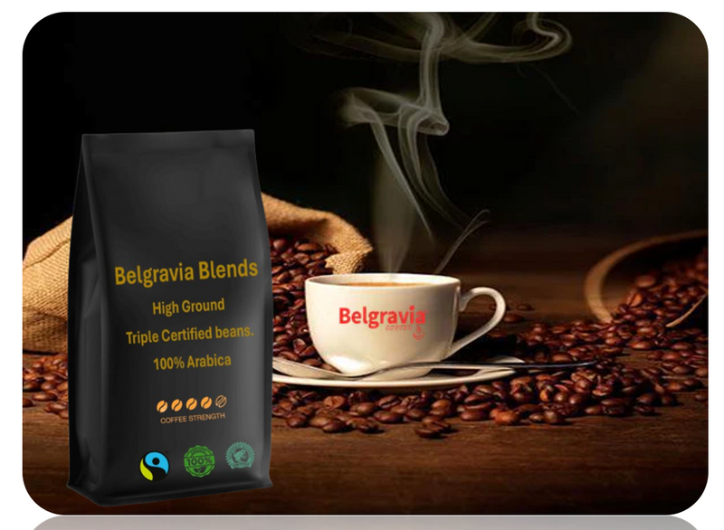 Belgravia High-Ground Blend 1kg Fairtrade/Organic & Rainforest Alliance Certified Coffee Beans, 100% Arabica