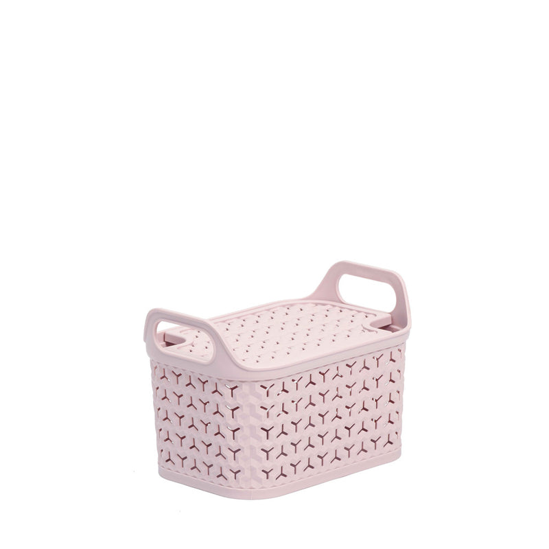 Strata Pink Small Handy Basket With Lid {16.5cm x 24cm} 8L