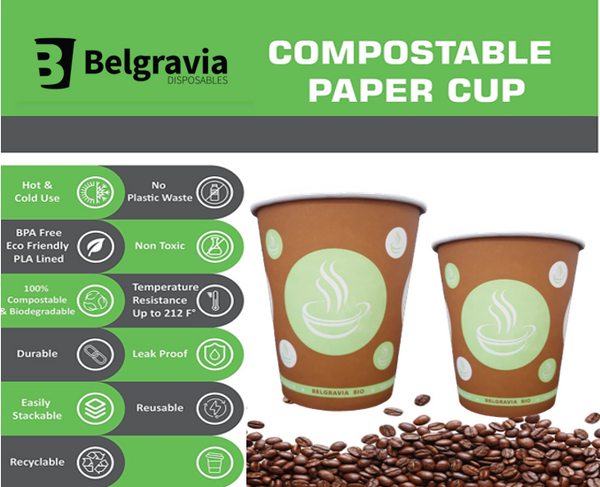 12oz Belgravia Biodegradable & Compostable Single Walled Paper Cups (50s)