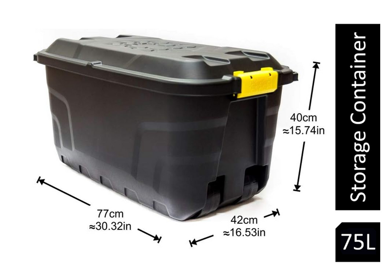 Strata 75 Litre Heavy Duty Plastic Smart Box Trunk Lid with Clip Lock and Wheels