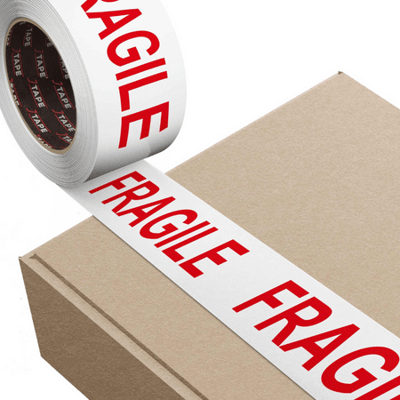 Fragile White & Red Packaging Tape Rolls 48mmx66m {6 Rolls}