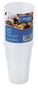 Pack Of 15 Disposable Half Pint 10Oz Clear Plastic Tumbler Glasses Outdoor Picnic Bbq