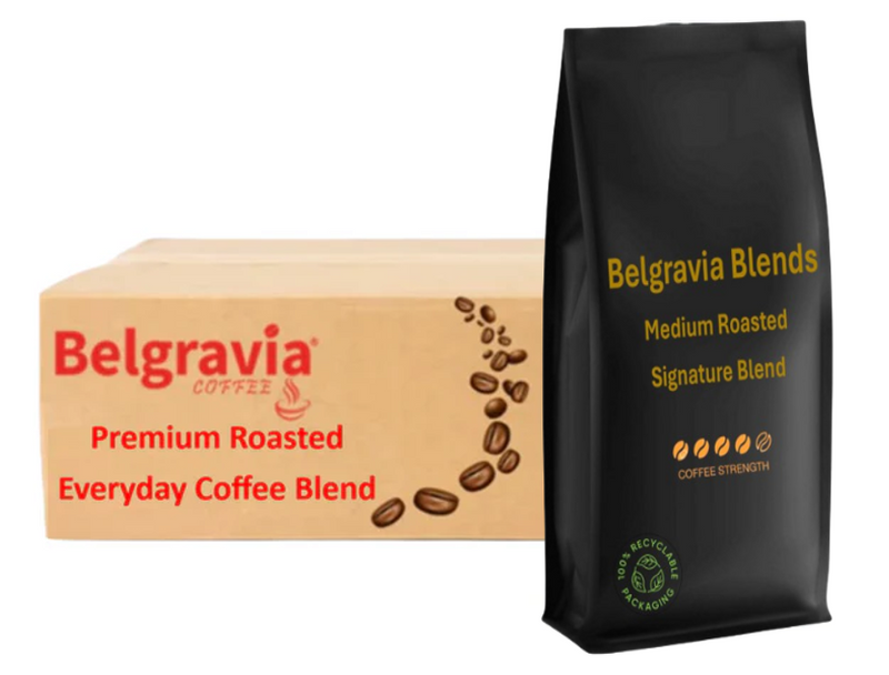 Belgravia Signature Premium Blended Coffee Beans 1kg, Produced with 100% Recyclable packaging.
