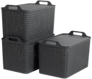 Strata Charcoal Grey 3-Pack Set  Handy Basket With Lid S/M/L