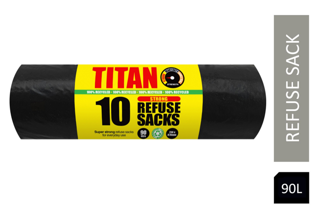 Super Strong Refuse / Bin Sacks Large 90 Litre & 100% Recycled 10's