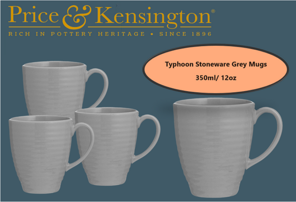 Price & Kensington Typhoon Stoneware Grey Mugs 350ml/ 12oz