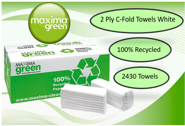 Maxima Green Two Ply C-Fold Hand Towels White 15x162's {2430}