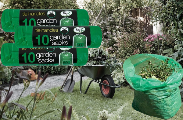 Heavy Duty Green Garden Sacks 10 Pack Handles 50L Capacity