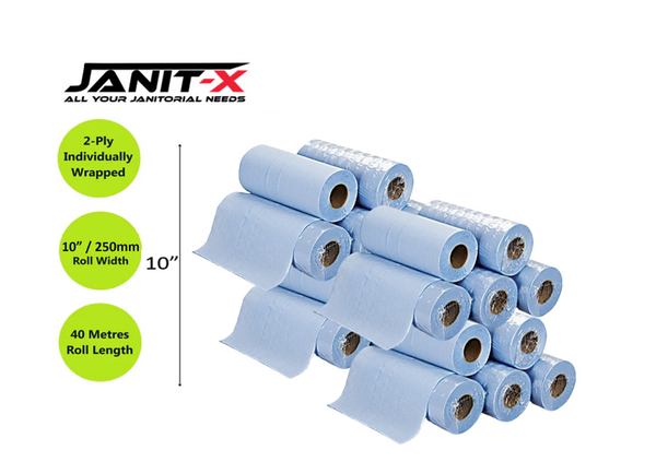 Janit-X 10 Inch Blue Eco 2 Ply Hygiene Couch Roll Made in UK from 100% Recycled paper