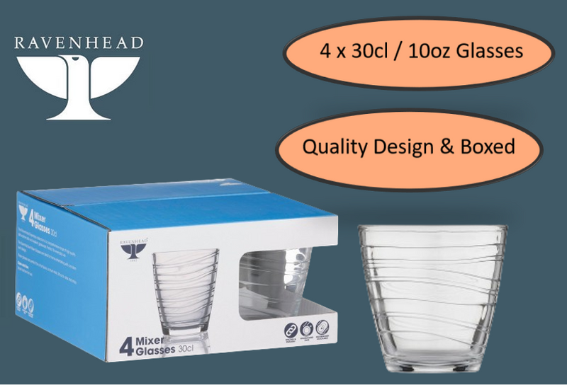 Ravenhead Essentials Set of 4 x 30cl/10oz, Swirl Mixer Glasses Gift Boxed