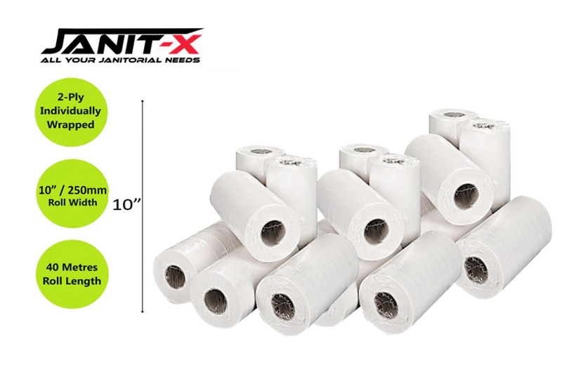 Janit-X 10" 40m,White 2 Ply Hygiene Couch Roll