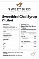 Sweetbird Spiced Chai Coffee Syrup 1litre (Plastic)