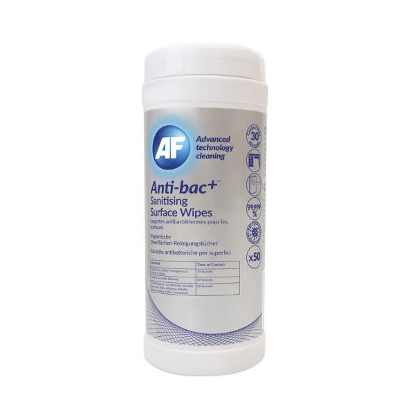 AF Antibacterial Sanitising Surface Wipes Tub (Pack 50) ABSCW50T