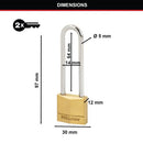 Master Lock 30mm Solid Brass Padlock 64mm Shackle 130EURDLJ