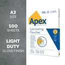 Fellowes Apex A3 Light Duty Laminating Pouches Clear (Pack of 100) 6001901