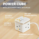 Fellowes Power Cube Type G UK/IE 3 Sockets 1 USB-A + 2 USB-C Ports White 100137166