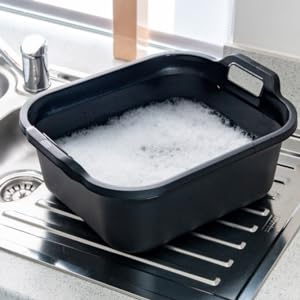 Addis Large Rectangular 10 Litre Washing Up Bowl with Handles, Black, 39 x 32 x 14 cm