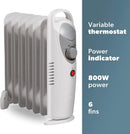 Daewoo Mini Oil Filled Radiator 800W 6-Fin Portable Heater White