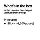 HP 94X Original LaserJet Toner Cartridge High Yield Black CF294X