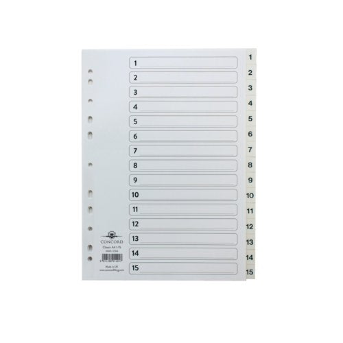 Concord Classic Index 1-15 A4 White Board With Clear Mylar Tabs 01401 ...