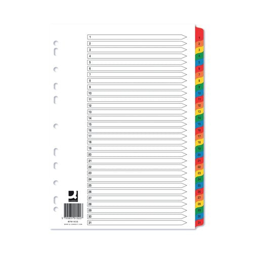 Q-Connect 1-31 Index Multi-punched Reinforced Board Multi-Colour Numbe ...