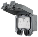 Luceco Electrical Outdoor Double Switched Power Wall Plug Socket, Grey, 13A