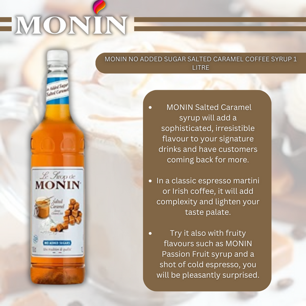Monin Salted Caramel Coffee Syrup No Added Sugars 1 litre (Plastic)