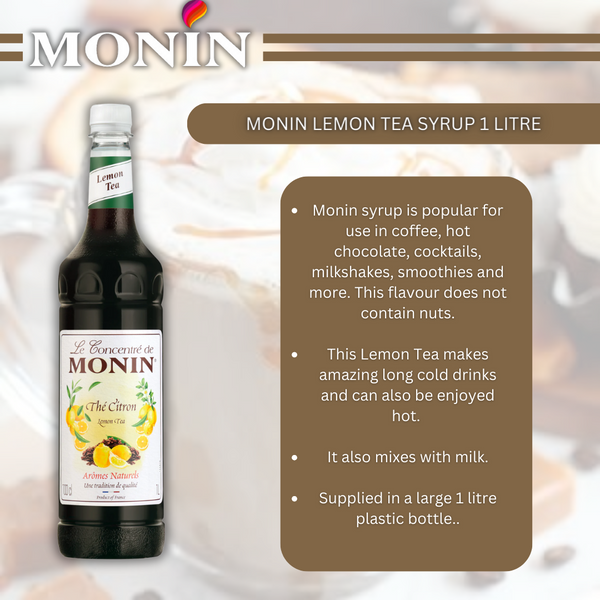 MONIN Premium Lemon Tea Syrup 1L for Hot and Iced Teas
