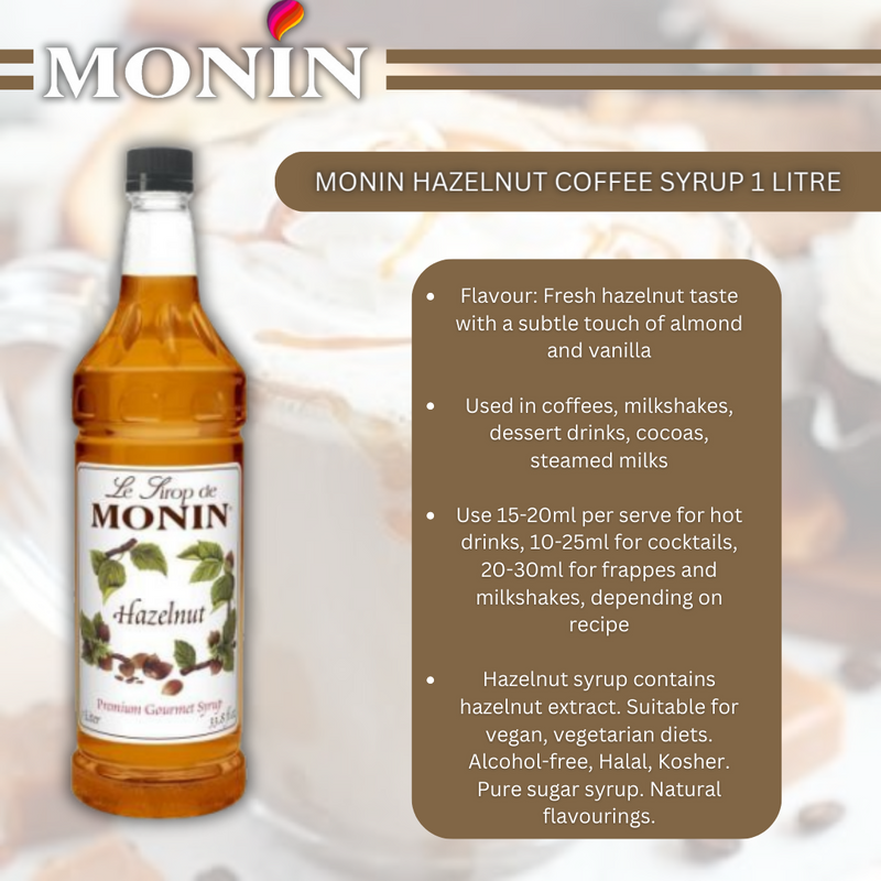 Monin Hazelnut Coffee Syrup 1 Litre