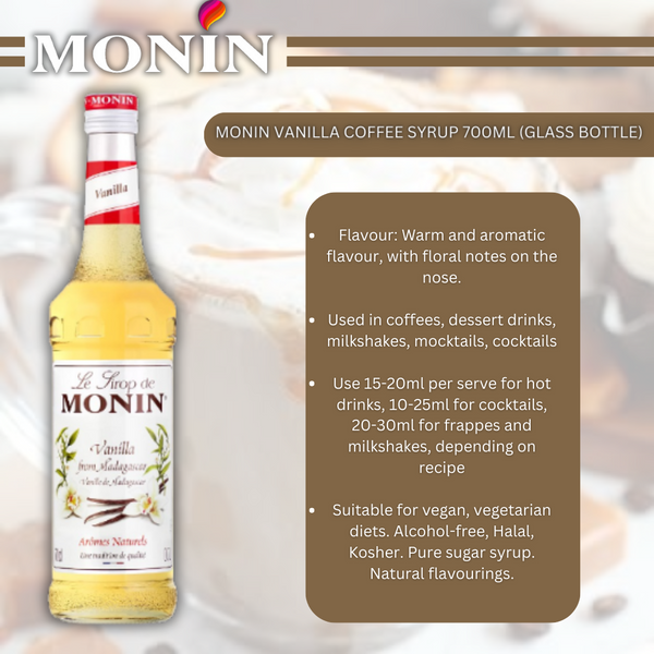 MONIN Vanilla Cocktail Syrup 700ml (Glass Bottle) Discounted Pump Offer