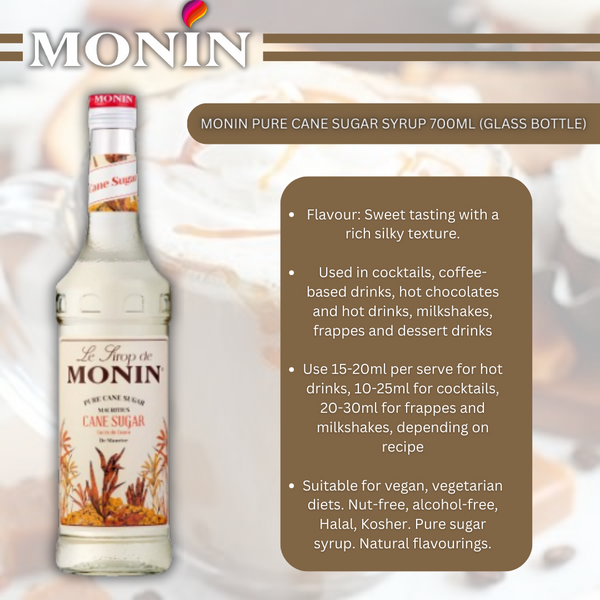 Monin Pure Cane Sugar Syrup 700ml (Glass Bottle)