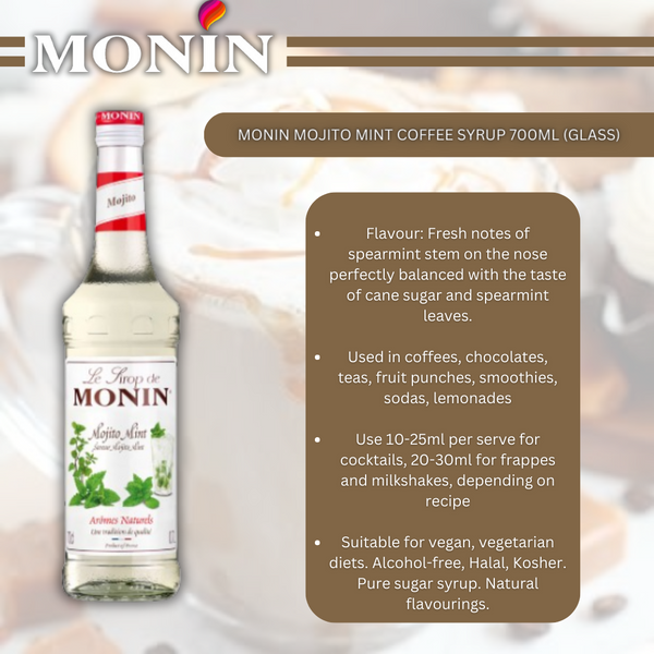 Monin Mojito Mint Cocktail Syrup 700ml (Glass)