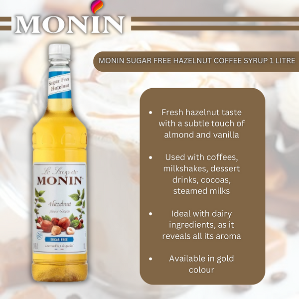 Monin Sugar Free Hazelnut Coffee Syrup 1 litre (Plastic Bottle)