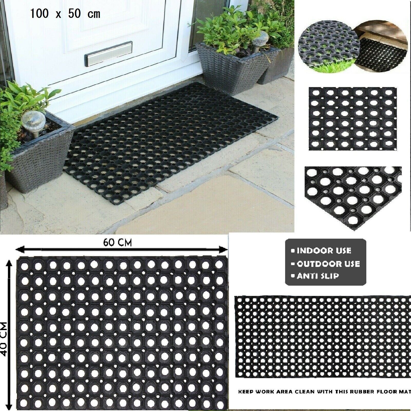 Fixtures Door Mat Heavy Duty 100 Rubber Black, 40 x 60 x 1.5