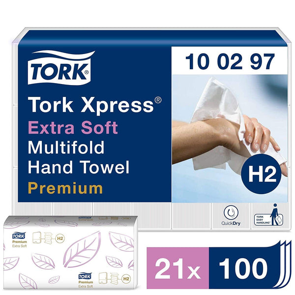 Tork 100297 Premium Extra Soft Multifold Hand Towel H2 White 100 Sheets Pack of 21