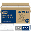 Tork 290163 Singlefold Hand Towel H3 White 250 Sheets Pack of 15