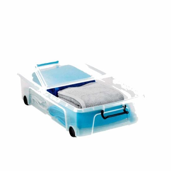 Strata 35 Litre Storemaster Plastic Smart Box with Wheels and Clip-On Folding Lid - UK BUSINESS SUPPLIES
