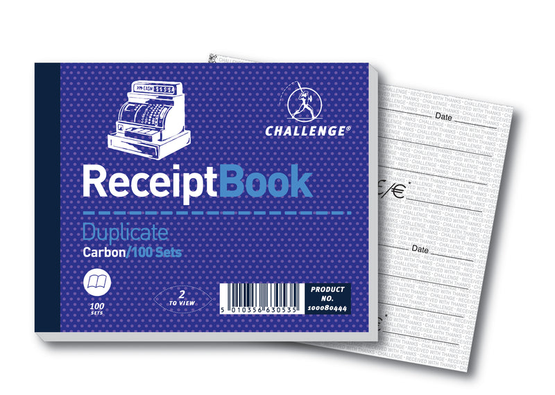 Challenge 105x130mm Duplicate Receipt Book Carbon Taped Cloth Binding 100 Sets (Pack 5) - 100080444 - UK BUSINESS SUPPLIES
