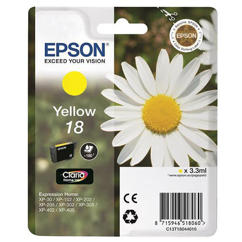 Epson Daisy T1811 18 Yellow Inkjet Cartridge Code C13T18044010 - UK BUSINESS SUPPLIES