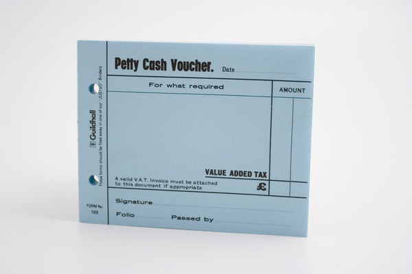 Guildhall Petty Cash Voucher Pad 127x101mm Blue 100 Pages (Pack 5) - 103-BLUZ - UK BUSINESS SUPPLIES