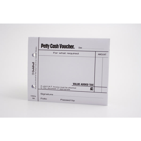 Guildhall Petty Cash Voucher Pad 127x101mm White 100 Pages (Pack 5) - 103-WHTZ - UK BUSINESS SUPPLIES