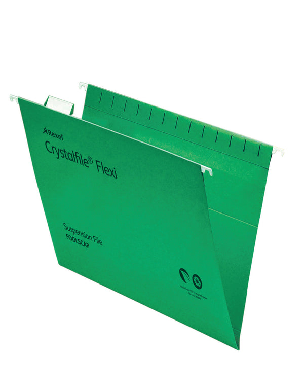 Rexel Crystalfile Flexi Foolscap Suspension File Manilla 15mm V Base Green (Pack 50) 3000040 - UK BUSINESS SUPPLIES
