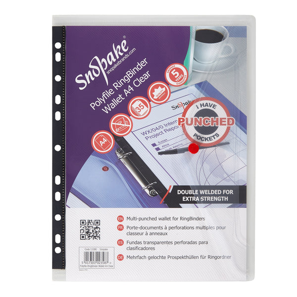 Snopake Polyfile Ring Binder Wallet File A4 Clear (Pack 5) - 12566 - UK BUSINESS SUPPLIES