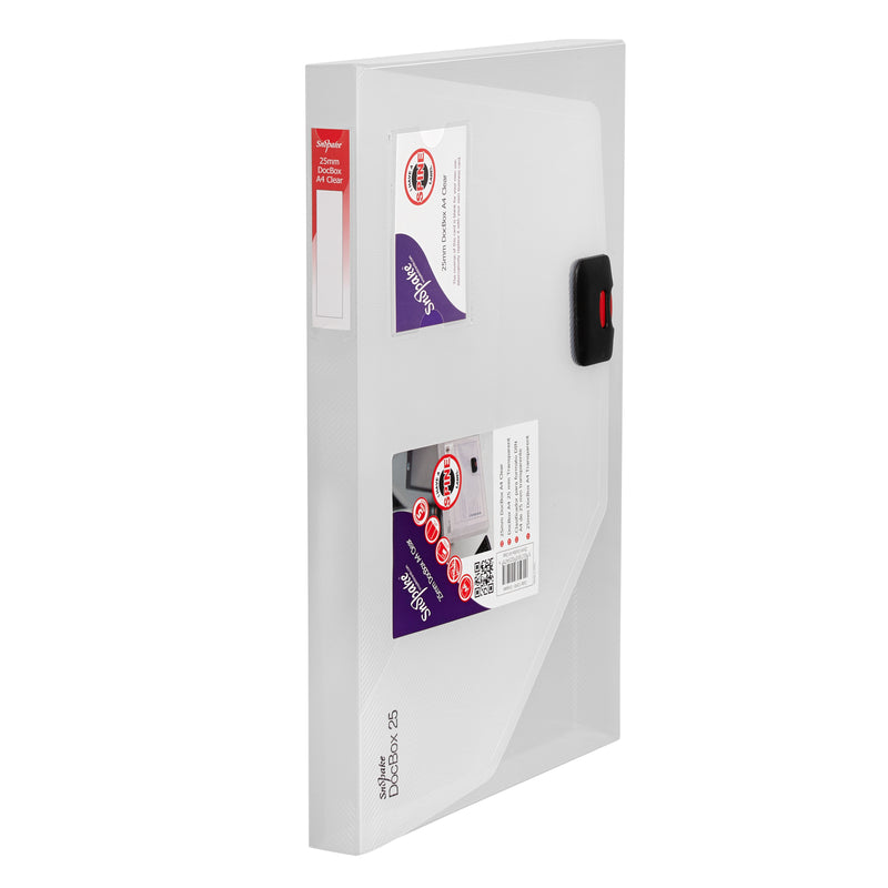 Snopake DocBox Polypropylene A4 25mm Spine Width Push Lock Closure Clear - 12849 - UK BUSINESS SUPPLIES