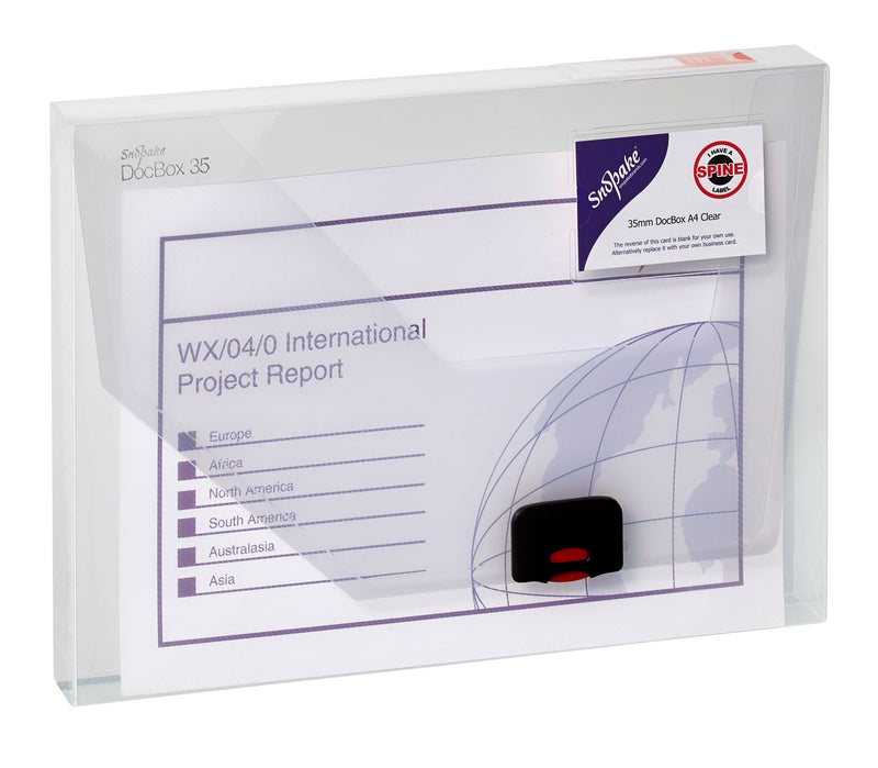 Snopake DocBox Polypropylene A4 35mm Spine Width Push Lock Closure Clear - 12861 - UK BUSINESS SUPPLIES