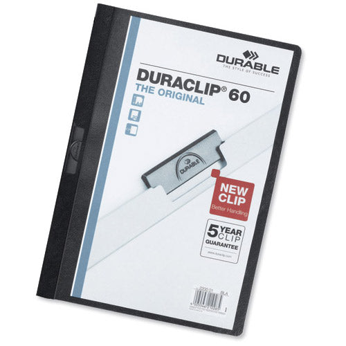 Durable Duraclip Folder PVC Clear Front 6mm Spine for 60 Sheets A4 Black - UK BUSINESS SUPPLIES