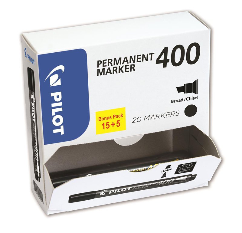 Pilot 400 Black Permanent Marker Pack 20 - UK BUSINESS SUPPLIES