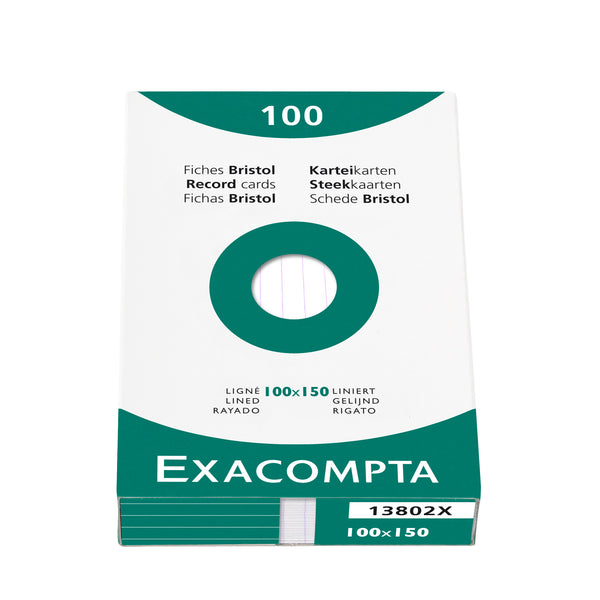 Exacompta Record Cards Ruled 150x100mm White (Pack 100) 13802X - UK BUSINESS SUPPLIES